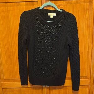 Michael Kors black crystal holiday crewneck sweater